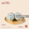 Bộ 4 hũ mứt tim kèm khay gỗ 32cm - Khói Lam