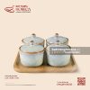 Bộ 4 hũ mứt trụ kèm khay gỗ 34cm - Khói Lam