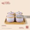 Bộ 4 hũ mứt trụ kèm khay gỗ 34cm - Tuyết Hồng