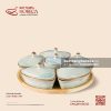 Bộ 6 hũ mứt cánh hoa kèm khay gỗ tròn 32cm - Khói Lam