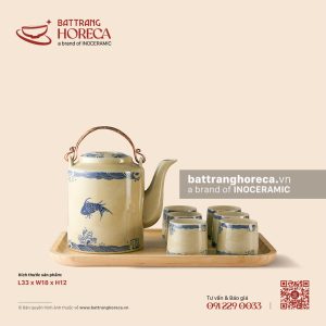 Bộ ấm tích kèm 6 cốc 33 x 18cm - Chép Lam