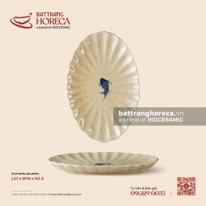 Đĩa bầu dục (oval) múi 27 x 18cm - Chép Lam