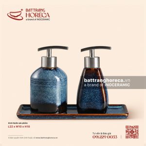 Khay 2 bình đựng sữa tắm dầu gội dáng trụ 22 x 10cm - Lam Vân