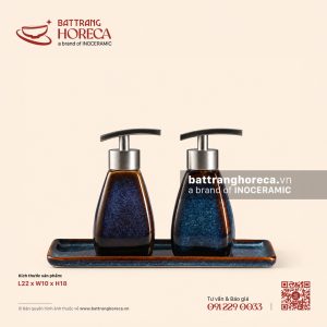 Khay 2 bình đựng sữa tắm dầu gội dáng vát bầu 22 x 10cm - Lam Vân