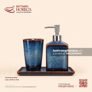 Khay bình đựng nước rửa tay kèm cốc sứ vát 22 x 10cm - Lam Vân