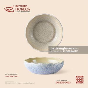 Bát bầu miệng lượn sóng chân cao 26cm - Rêu Phong