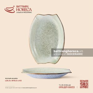 Đĩa bầu dục (oval) túm hai đầu 25.5 x 18.5cm - Rêu Phong