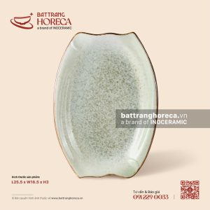 Đĩa bầu dục (oval) túm hai đầu 25.5 x 18.5cm - Rêu Phong
